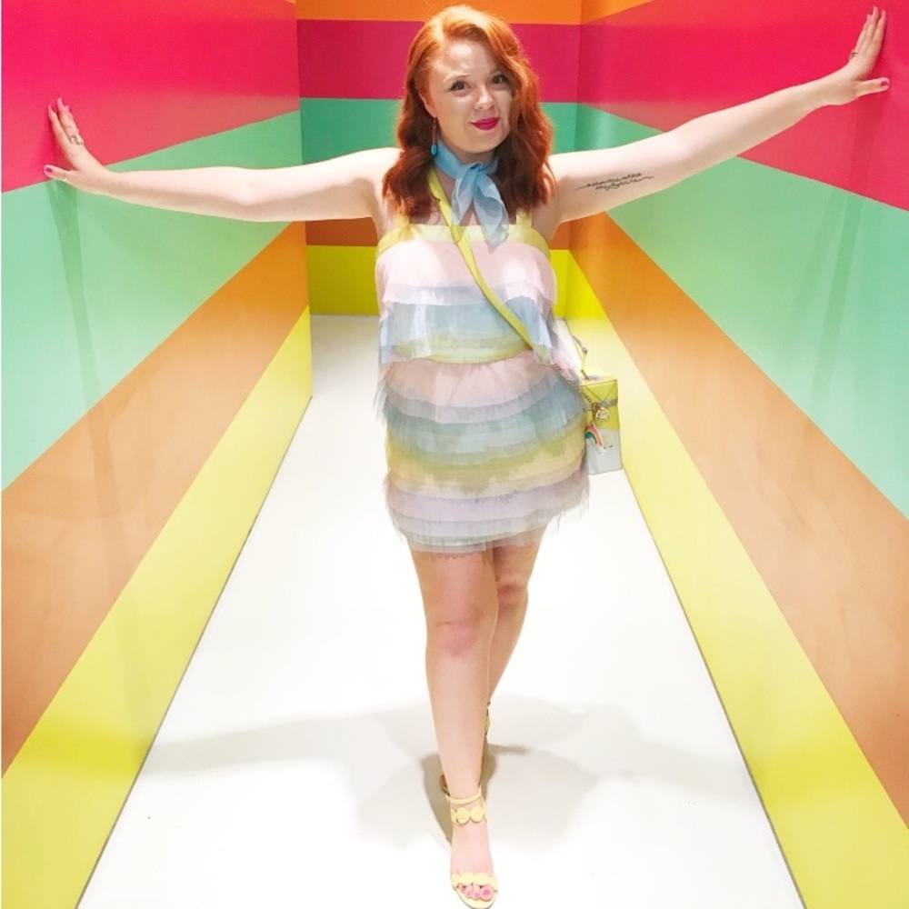 ASOS DESIGN Petite Tiered Mini Dress In Color Block Tulle